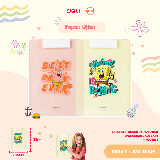 [140004268] DELI EF456 CLIP BOARD PAPAN UJIAN SPONGEBOB BX20 BX60