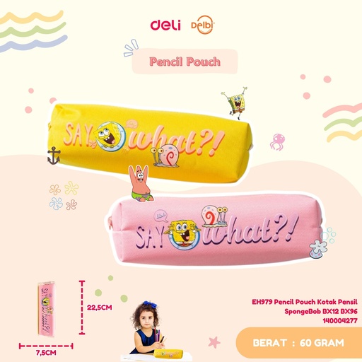 [140004277] DELI EH979 Pencil Pouch Kotak Pensil  SpongeBob BX12 BX96