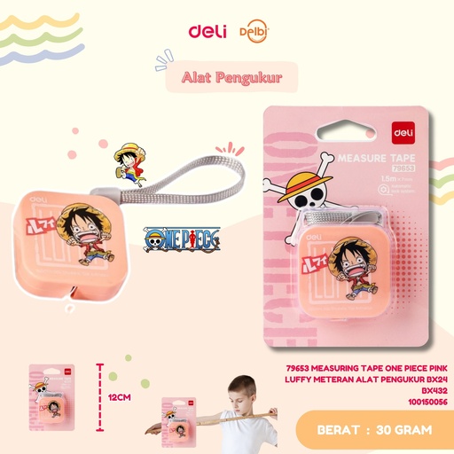 [100150056] DELI 79653 MEASURING TAPE ONE PIECE PINK LUFFY METERAN ALAT PENGUKUR BX24 BX432