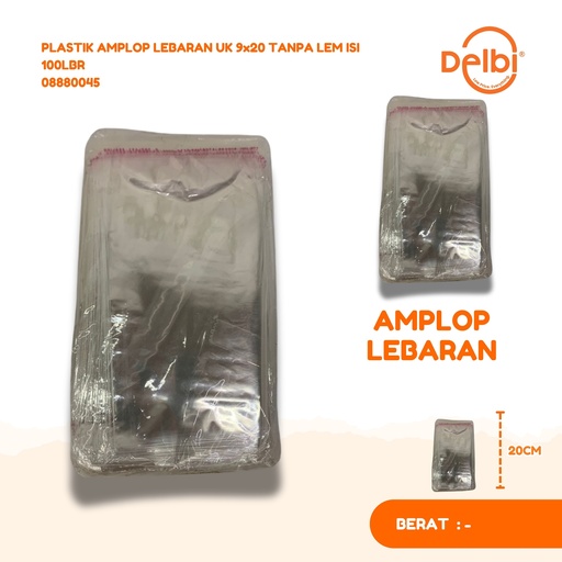 [08880045] PLASTIK AMPLOP LEBARAN UK 9x20 TANPA LEM ISI 100LBR 