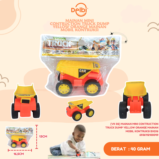 [6936112100049] (VK 02) MAINAN MINI CONTRUCTION TRUCK DUMP YELLOW ORANGE MAINAN MOBIL KONTRUKSI BX216