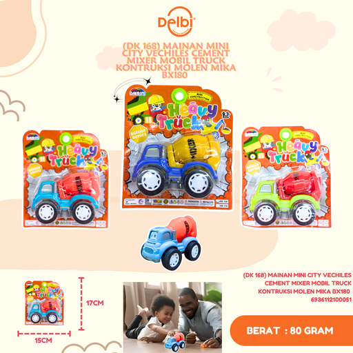 [6936112100051] (DK 168) MAINAN MINI CITY VECHILES CEMENT MIXER MOBIL TRUCK KONTRUKSI MOLEN MIKA BX180 