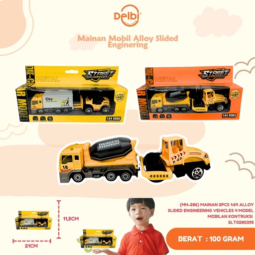 [SLT0280395] (MH-286) MAINAN 2PCS 1:64 ALLOY SLIDED ENGINEERING VEHICLES 4 MODEL MOBILAN KONTRUKSI 