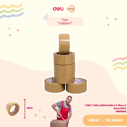 [08880060] TAPE LAKBAN COKLAT DELI 45mm X 60mm BX72