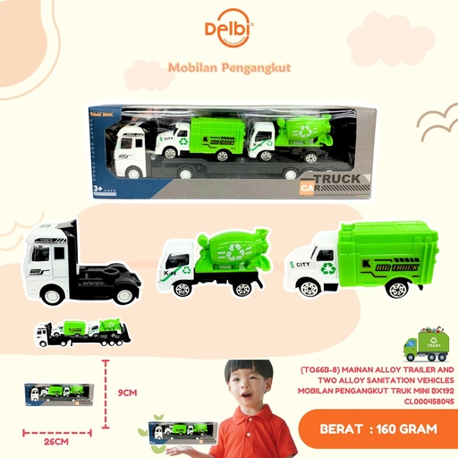 [CL000458045] (TQ66B-8) MAINAN ALLOY TRAILER AND TWO ALLOY SANITATION VEHICLES MOBILAN PENGANGKUT TRUK MINI BX192