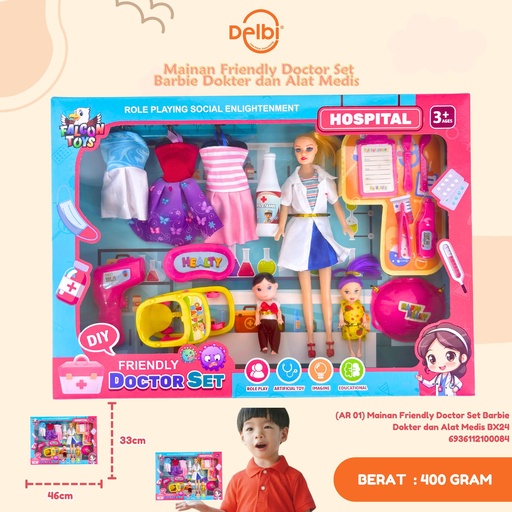[6936112100084] (AR 01) Mainan Friendly Doctor Set Barbie Dokter dan Alat Medis BX24
