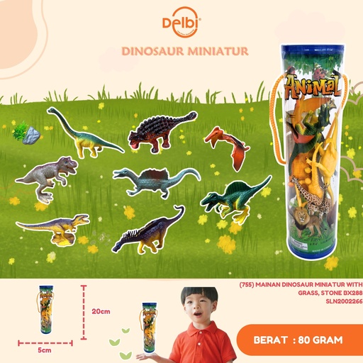 [SLN2002266] (755) MAINAN DINOSAUR MINIATUR WITH GRASS, STONE BX288