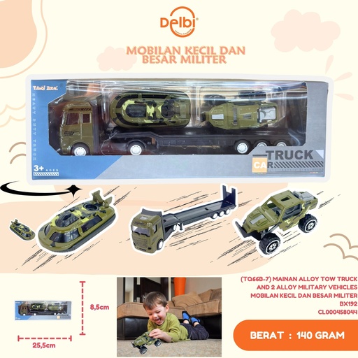 [CL000458044] (TQ66B-7) MAINAN ALLOY TOW TRUCK AND 2 ALLOY MILITARY VEHICLES  MOBILAN KECIL DAN BESAR MILITER BX192