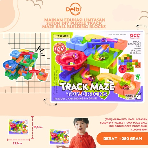 [CL000453704] (8501) MAINAN EDUKASI LINTASAN SUSUN DIY PUZZLE TRACK MAZE BALL BUILDING BLOCKS 108PCS BX84