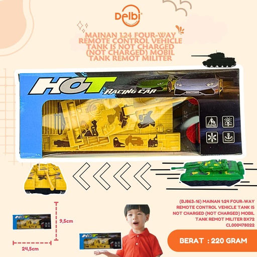 [CL000478022] (BJ863-16) MAINAN 1:24 FOUR-WAY REMOTE CONTROL VEHICLE TANK IS NOT CHARGED (NOT CHARGED) MOBIL TANK REMOT MILITER BX72