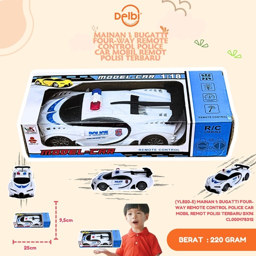 [CL000478312] (YL820-5) MAINAN 1: BUGATTI FOUR-WAY REMOTE CONTROL POLICE CAR MOBIL REMOT POLISI TERBARU BX96