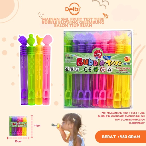 [CL000476637] (716) [1PCS BUKAN PACK] MAINAN 5ML FRUIT TEST TUBE BUBBLE BLOWING GELEMBUNG BALON TIUP BUAH BX48 BX2304
