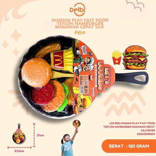 [6936112100091] (AR 255) MAINAN PLAY FAST FOOD TEFLON HAMBURGER MAKANAN CEPAT SAJI BX108
