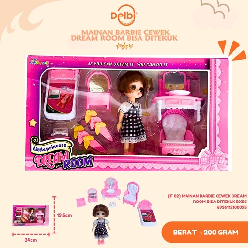 [6936112100095] (IF 02) MAINAN BARBIE CEWEK DREAM ROOM BISA DITEKUK BX56