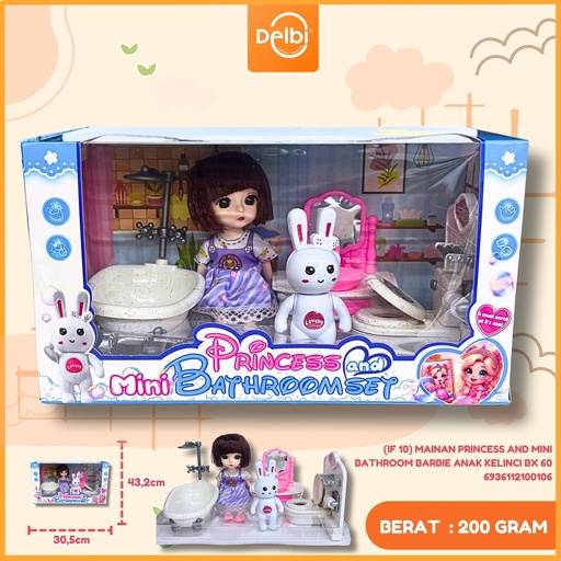 [6936112100106] (IF 10) MAINAN PRINCESS AND MINI BATHROOM BARBIE ANAK KELINCI BX 60