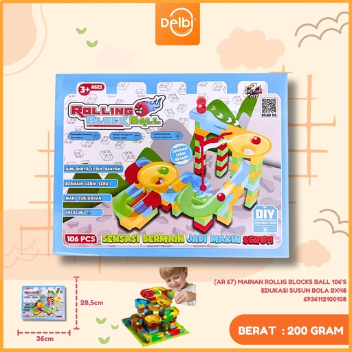 [6936112100108] (AR 67) MAINAN ROLLIG BLOCKS BALL 106'S EDUKASI SUSUN BOLA BX48