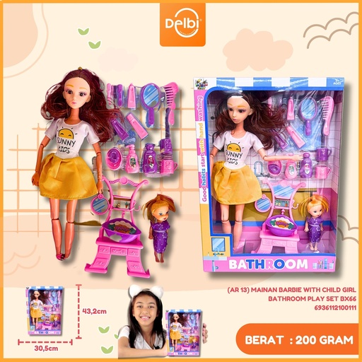 [6936112100111] (AR 13) MAINAN BARBIE WITH CHILD GIRL BATHROOM PLAY SET BX66