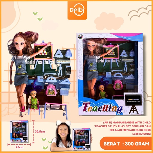 [6936112100112] (AR 11) MAINAN BARBIE WITH CHILD TEACHER STUDY PLAY SET BERMAIN DAN BELAJAR MENJADI GURU BX48
