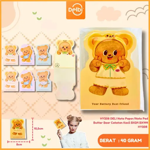 HY208 DELI Note Paper/Note Pad Butter Bear Catatan Kecil BX24 BX144