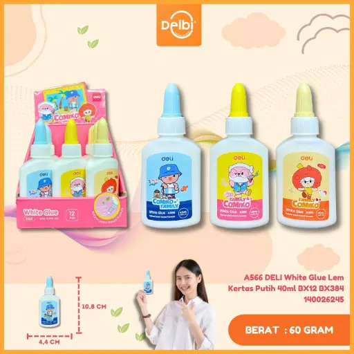 [140026245] A566 DELI White Glue Lem Kertas Putih 40ml BX12 BX384