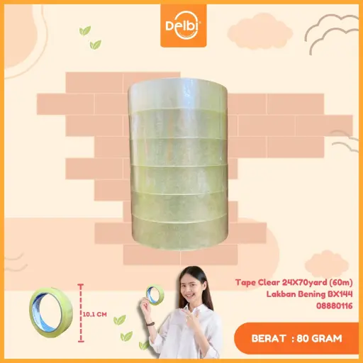 [08880116]  Tape Clear 24X70yard DELI (60m) Lakban Bening BX144