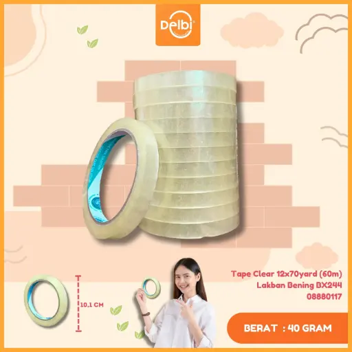 [08880117] Tape Clear 12x70yard DELI (60m) Lakban Bening BX288