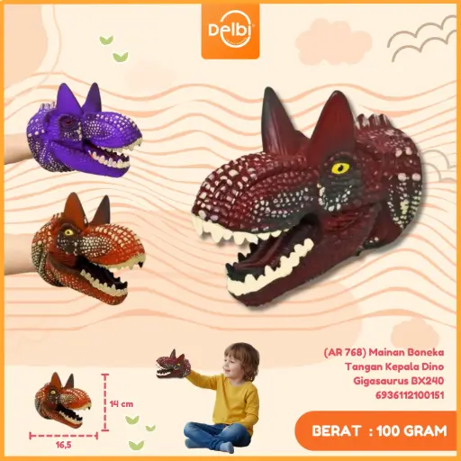 [6936112100151] (AR 768) Mainan Boneka Tangan Kepala Dino Gigasaurus BX240