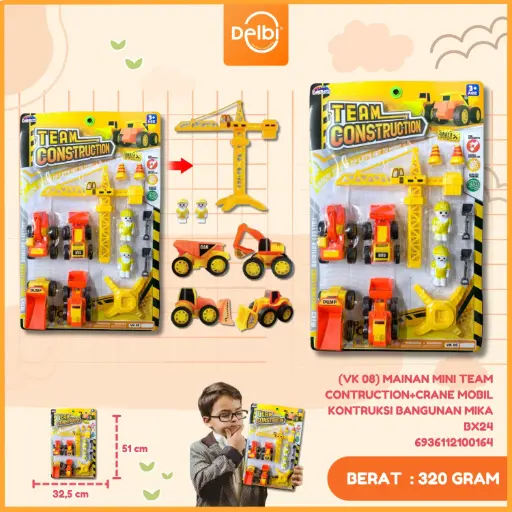 [6936112100164] (VK 08) MAINAN MINI TEAM CONTRUCTION+CRANE MOBIL KONTRUKSI BANGUNAN MIKA BX24