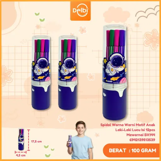 [6942139513539] Spidol Warna Warni Motif Anak Laki-Laki Lucu Isi 12pcs Mewarnai BX144