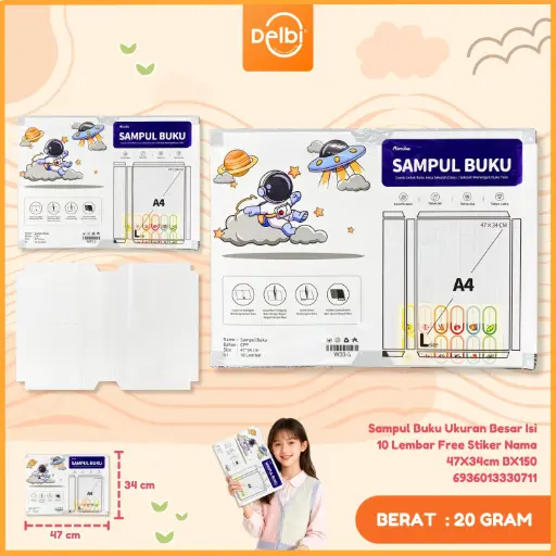 [6936013330711] Sampul Buku Ukuran Besar Isi 10 Lembar Free Stiker Nama 47X34cm BX150